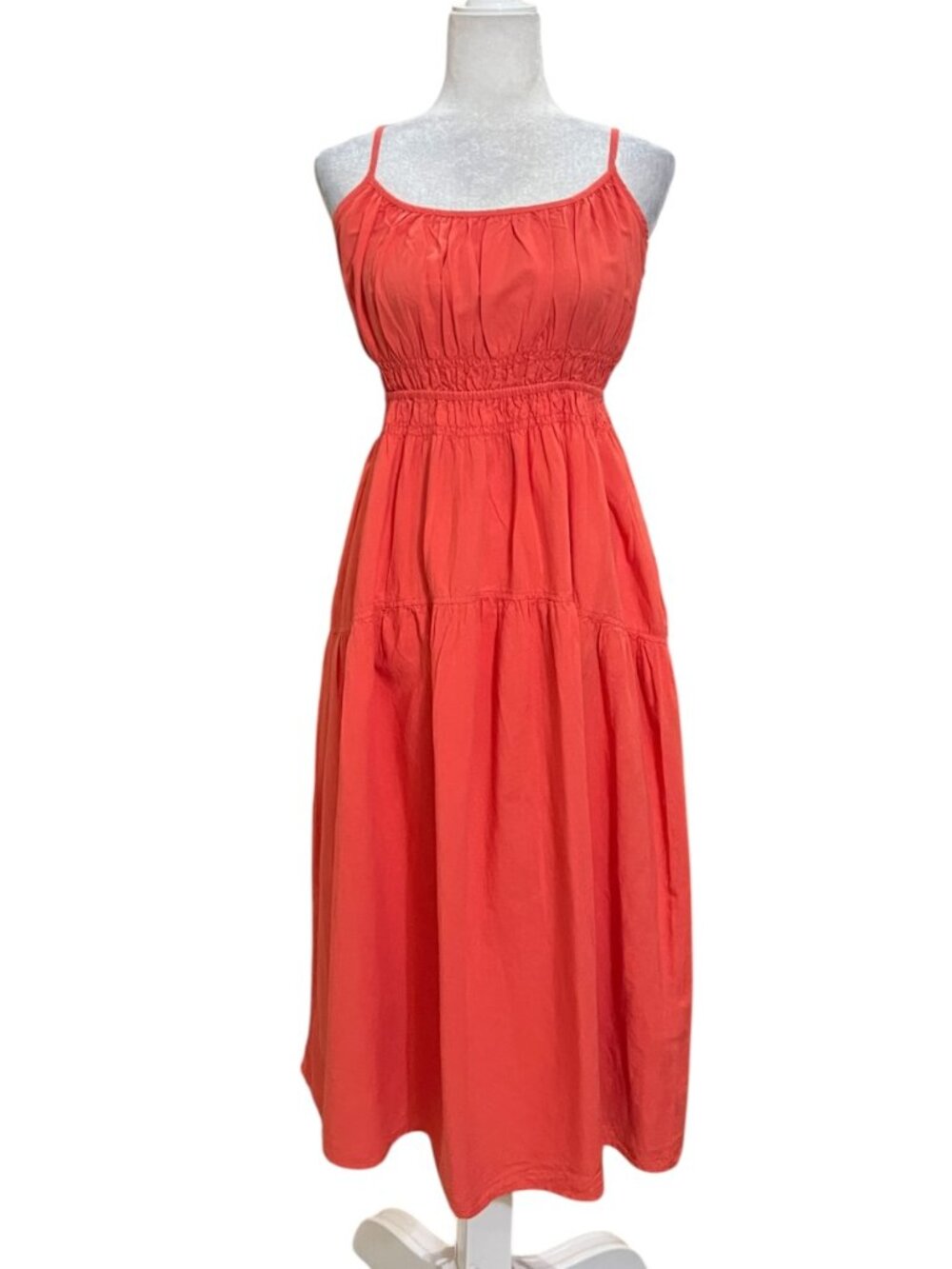 Uniqlo Women Linen Blend Sundress Small Orange Coral Sleeveless Summer Midi Dres